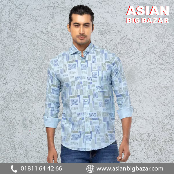 Blue Printed Cotton Shirt