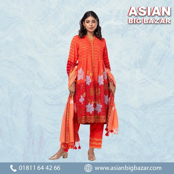 Fire Orange Punching Block Beauty Theme Shalwar Kameez