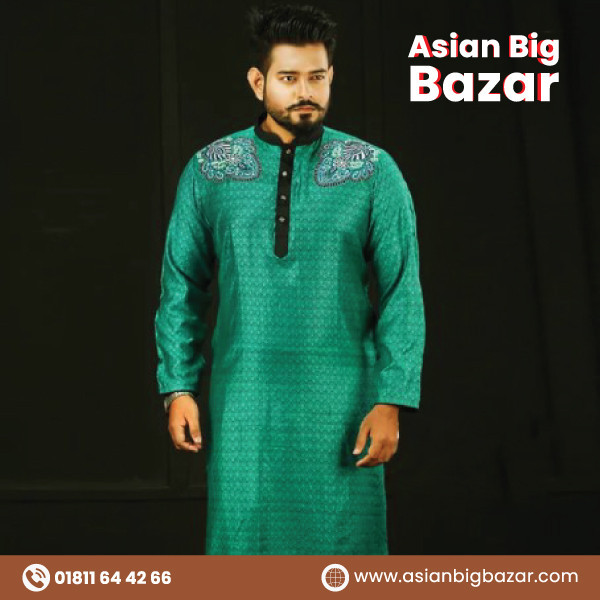 New Stylish 100% Cotton Green Color Panjabi for Men’s