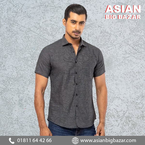 Grey Cotton Fitted Shirt