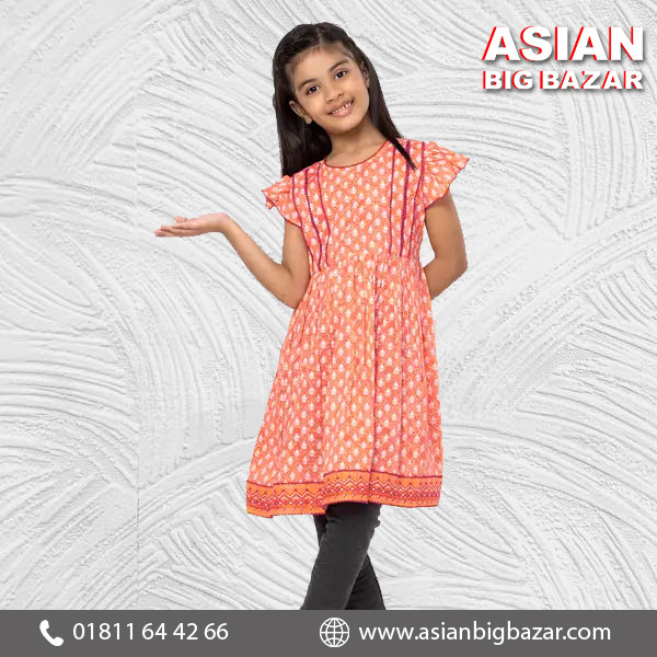 Orange Printed and Embroidered Voile Frock