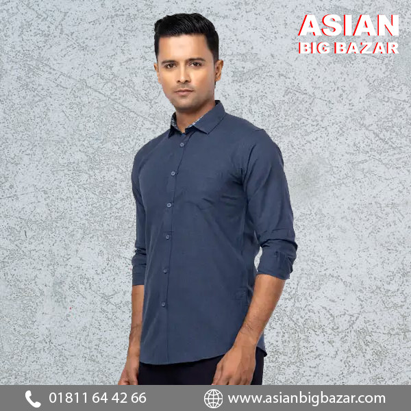 Blue-Grey Cotton Fitted Shirt