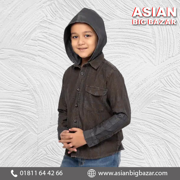 Black/Coffee Printed Cotton Hoodie Shirt