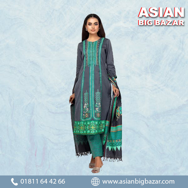Grey Printed and Embroidered Cotton Shalwar Kameez