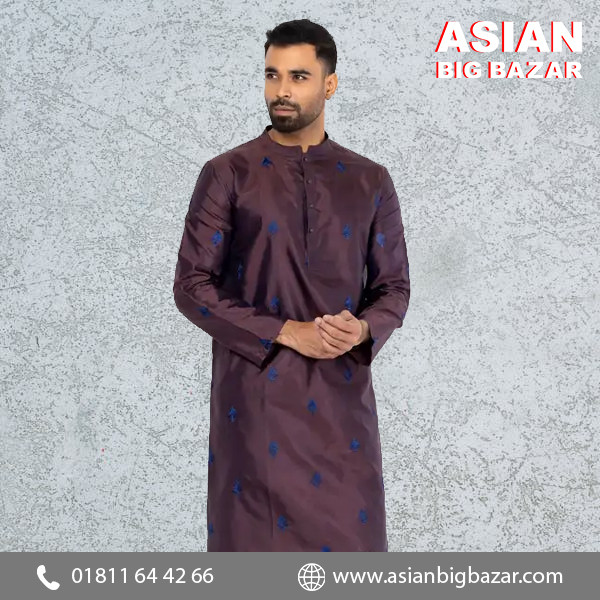Plum Embroidered Silk Panjabi